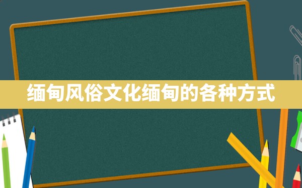 缅甸风俗文化,缅甸的各种方式 - 一测网