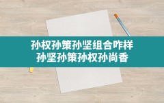 孙权孙策孙坚组合咋样,孙坚孙策孙权孙尚香